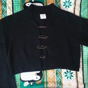 Black Safety Pin Crop Cardigan
